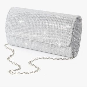New Sparkling Silver Glitter Evening Clutch Bag Wedding, Party, Prom Handbag